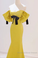 Yellow Mermaid Sweetheart Semi Formal Prom Dress, Off Shoulder Yellow Evening Dress
